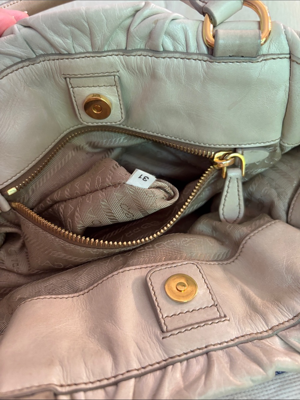 Prada Cream Leather Shoulder Bag with Gold Hardware - Picture 11 of 12